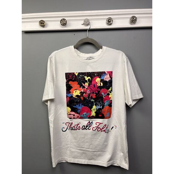 Looney Tunes Shirt Adult Large White Bug Bunny Taz Cartoons Thats All Folks - Picture 1 of 5